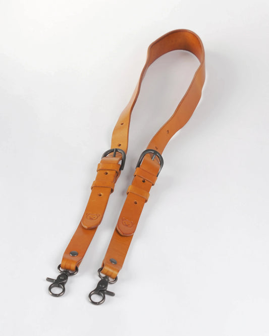 Premium brown leather carrying strap