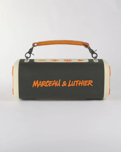 Front view of the Nocturne speaker by Marceau & Luthier featuring premium rugged fabric and urban design