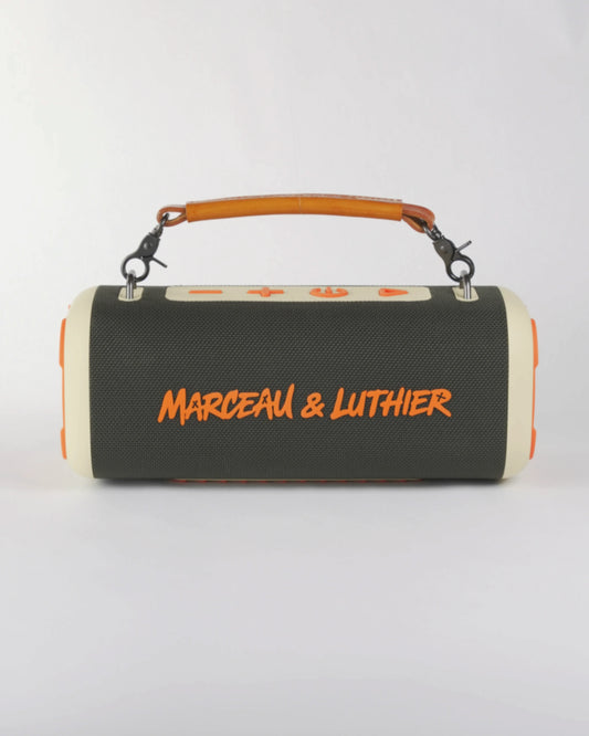 Front view of the Nocturne speaker by Marceau & Luthier featuring premium rugged fabric and urban design
